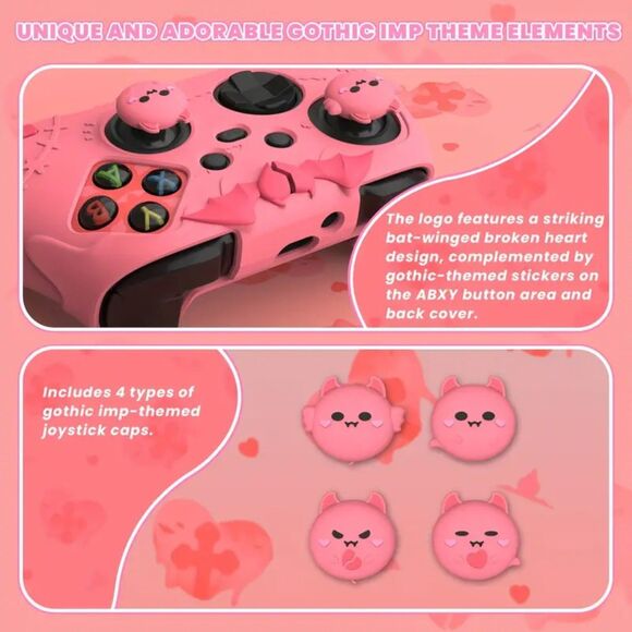 Goth Emo Gamer Girl Kawaii Cute Pink Xbox Controller Cover w/ Thumb Bat Grips - Picture 7 of 8